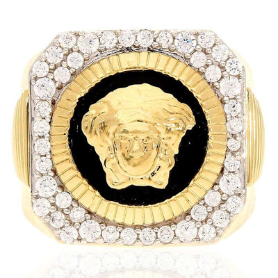 10K Gold 1CTW CZ Medusa Head Signet Ring