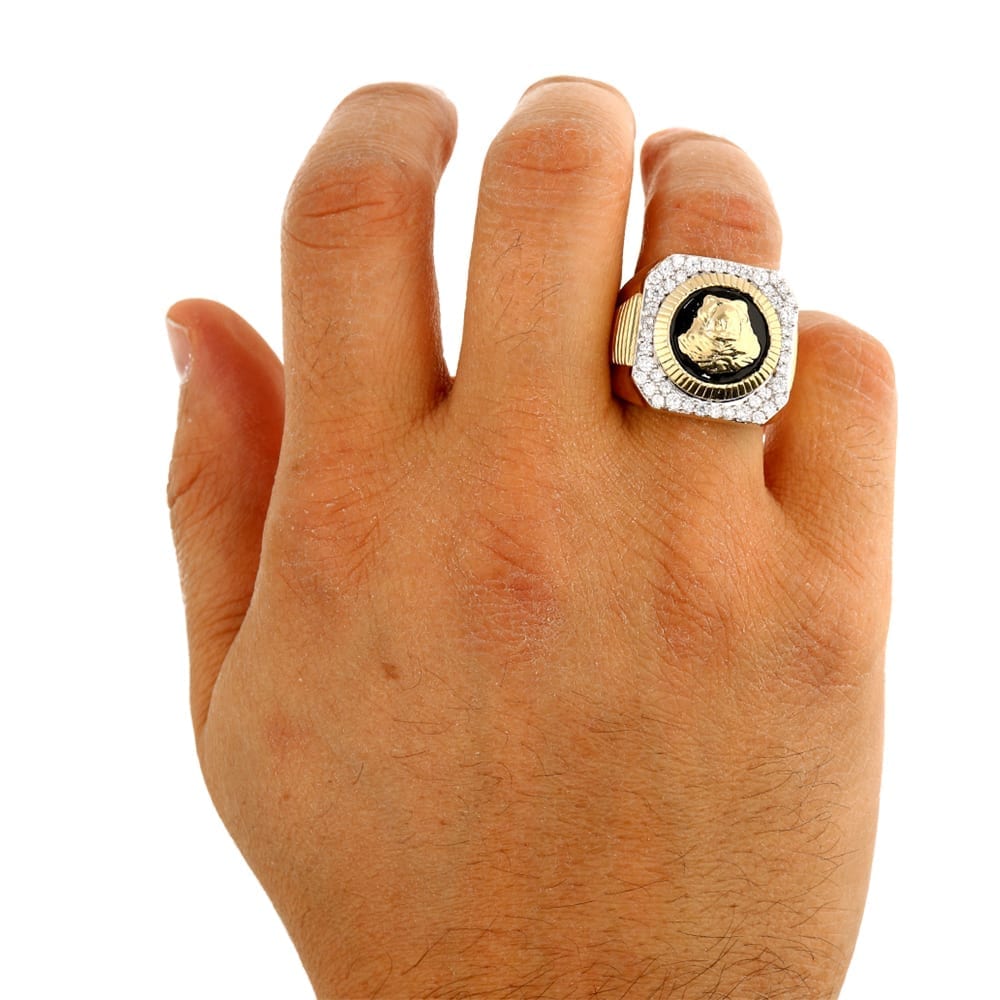 10K Real Gold 1CTW CZ Medusa Head Signet Ring