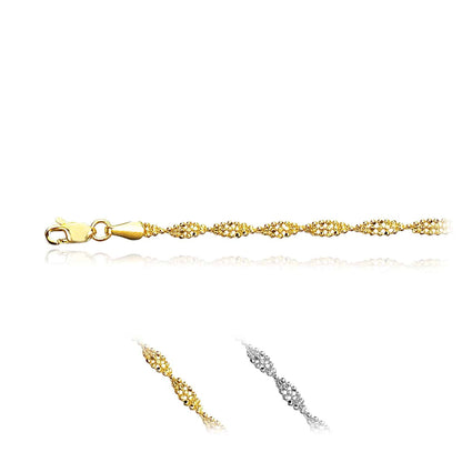 14K Gold Yellow White 3mm Twisted Beaded Bracelet 7"