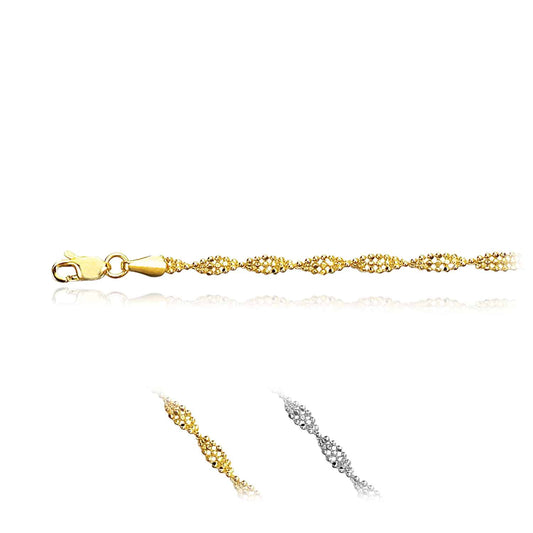 14K Gold Yellow White 3mm Twisted Beaded Bracelet 7"