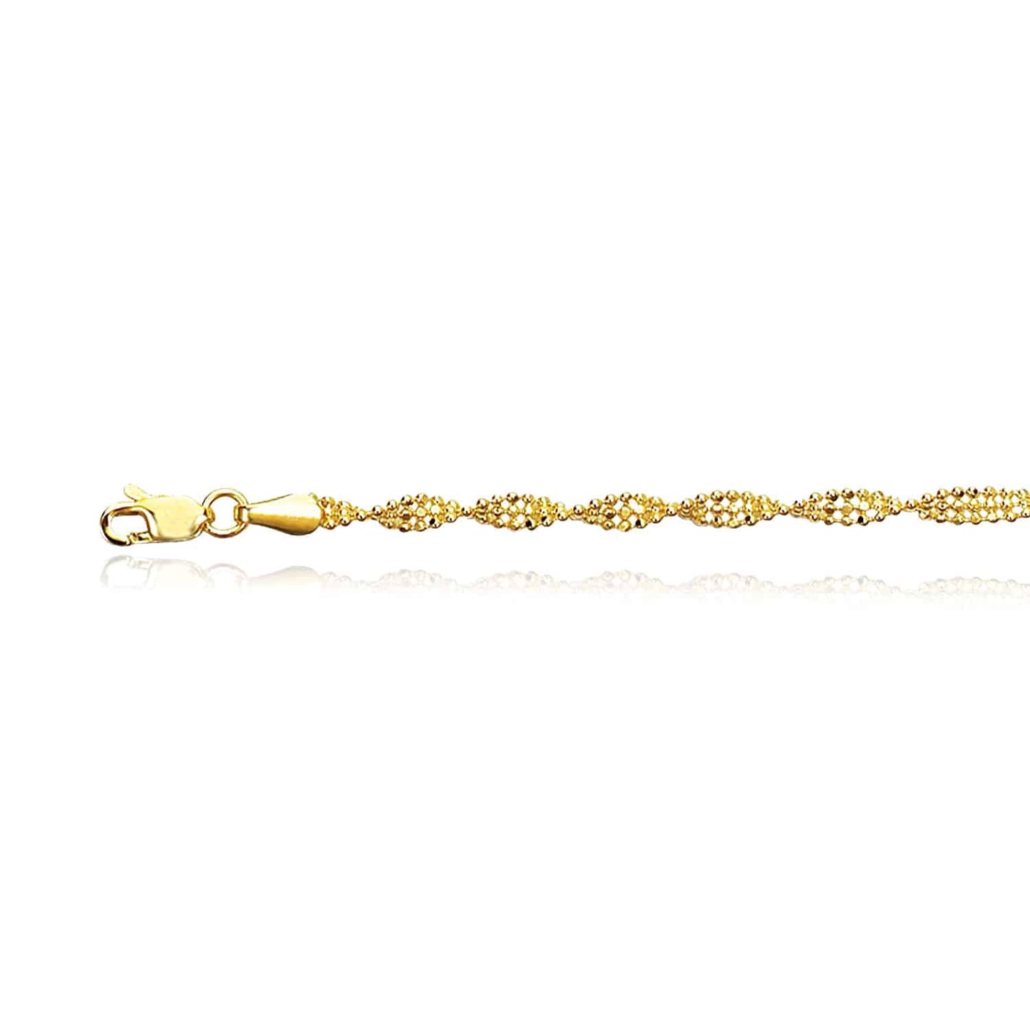 14K Gold Yellow White 3mm Twisted Beaded Bracelet 7"