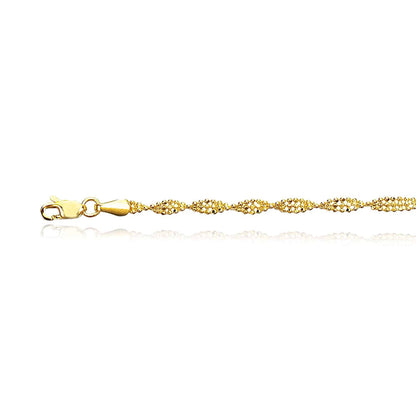 14K Gold Yellow White 3mm Twisted Beaded Bracelet 7"
