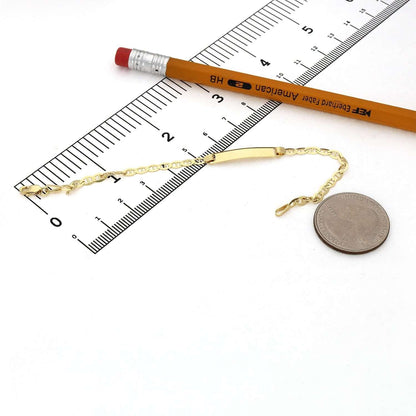 Engravable Kid's 10K Gold Yellow Anchor Mariner Customize Bar ID Bracelet 5.5"