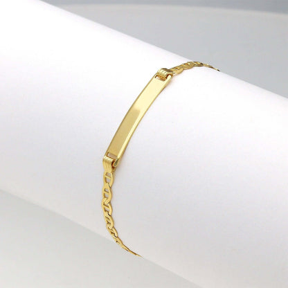 Engravable Kid's 10K Gold Yellow Anchor Mariner Customize Bar ID Bracelet 5.5"