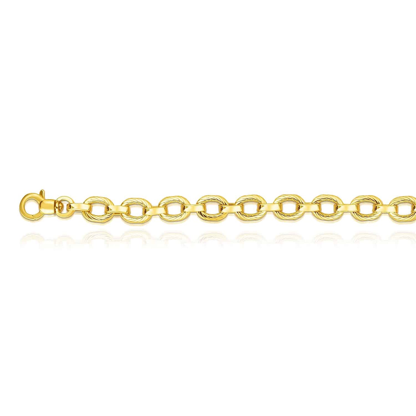 14K Gold Yellow 7.6mm Oval Twisted Bracelet 8"