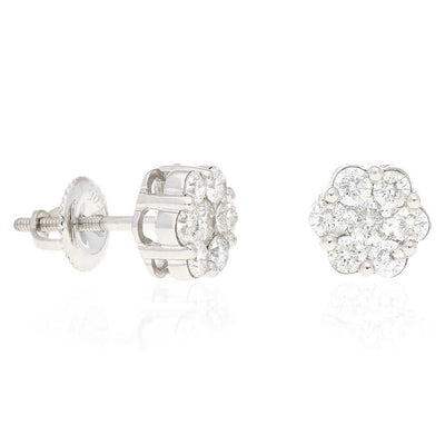1.10Ct Natural Diamond 14k White Gold Cluster Stud Earrings 8mm