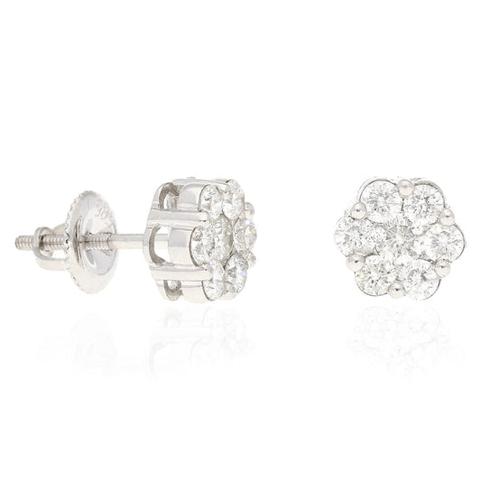 1.10Ct Real Diamond 14k White Gold Cluster Stud Earrings 8mm