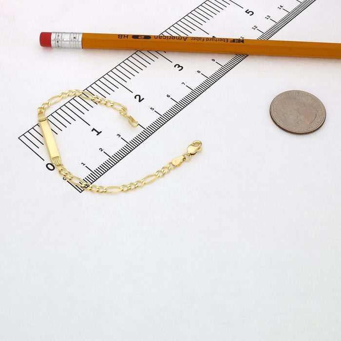Engravable 10K Yellow Gold 3.5mm Figaro Personalized ID Bar Bracelet (Hollow) 6" - WJD Exclusives