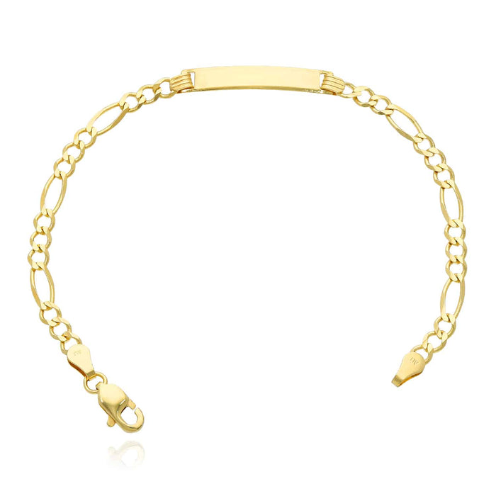 Engravable 10K Yellow Gold 3.5mm Figaro Personalized ID Bar Bracelet (Hollow) 6" - WJD Exclusives