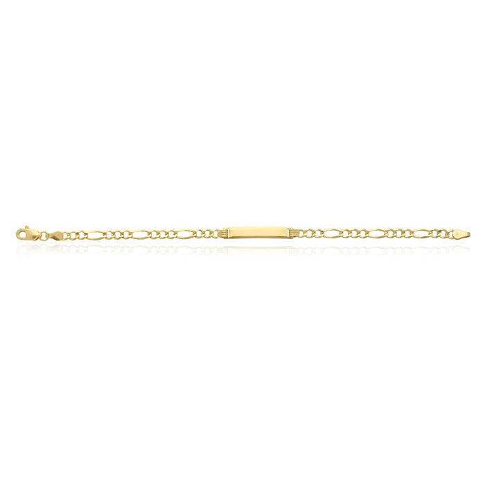 Engravable 10K Yellow Gold 3.5mm Figaro Personalized ID Bar Bracelet (Hollow) 6" - WJD Exclusives