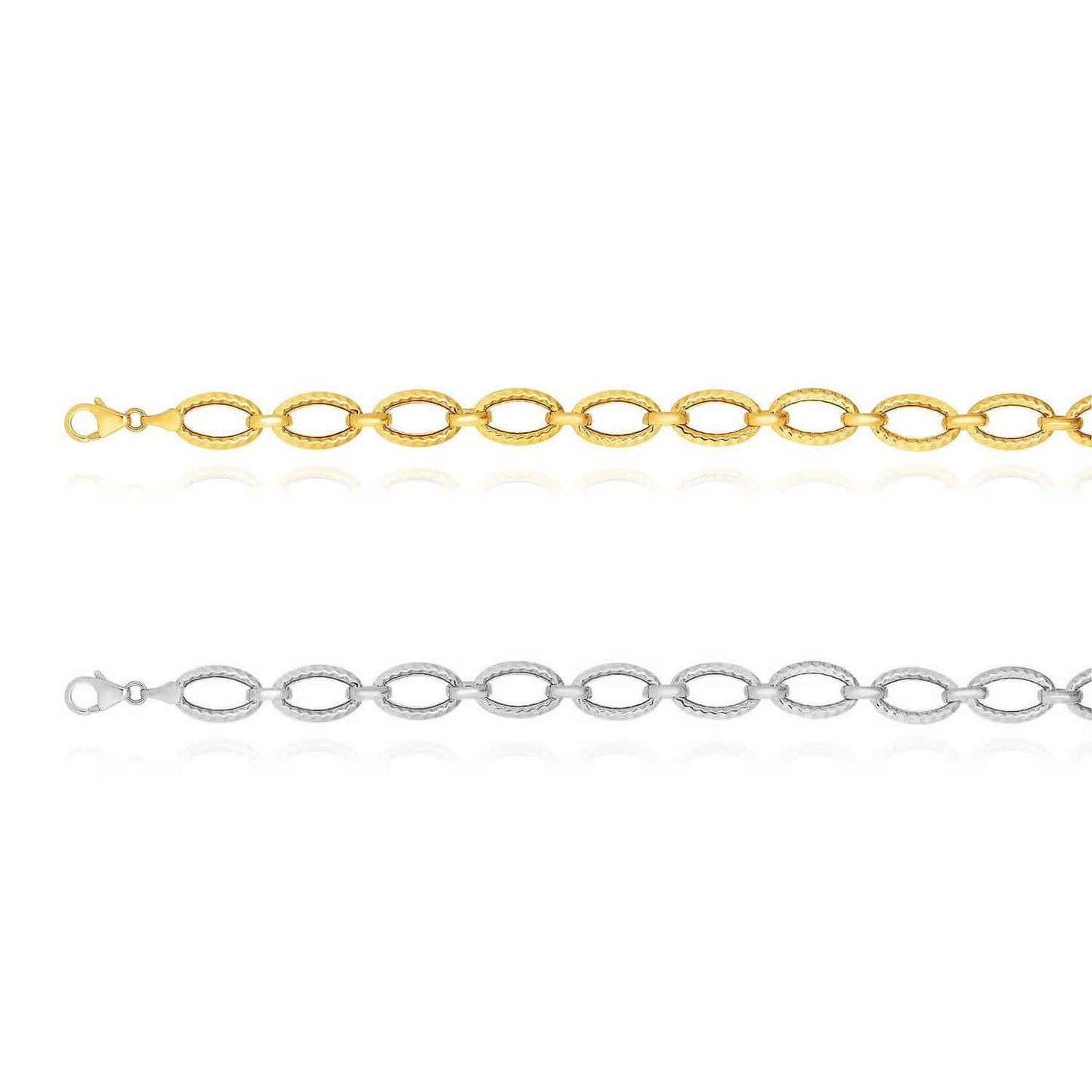 14K Gold Yellow White 8.6mm Twisted Oval Link Bracelet 7.25"