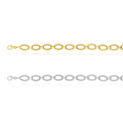 14K Gold Yellow White 8.6mm Twisted Oval Link Bracelet 7.25"