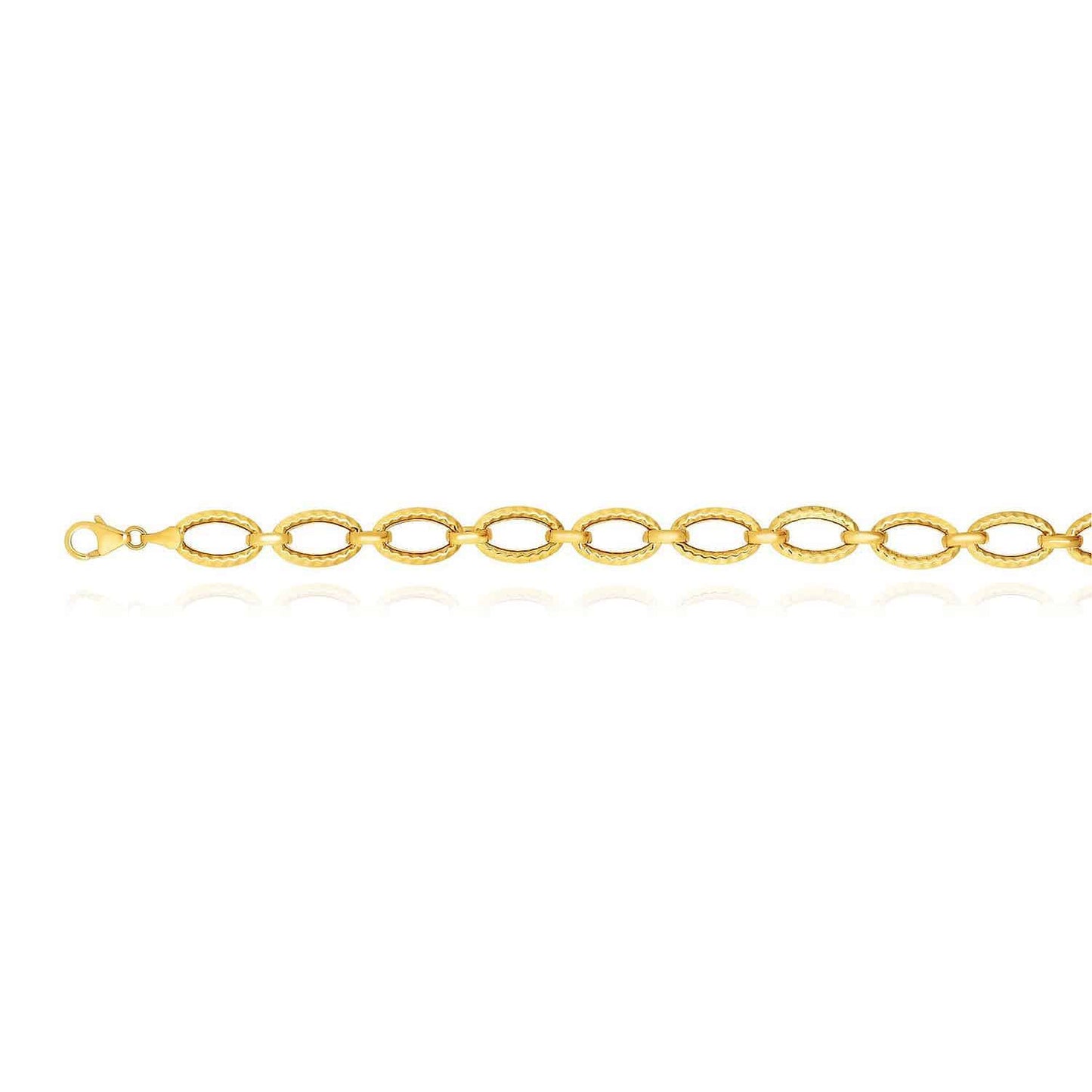 14K Gold Yellow White 8.6mm Twisted Oval Link Bracelet 7.25"