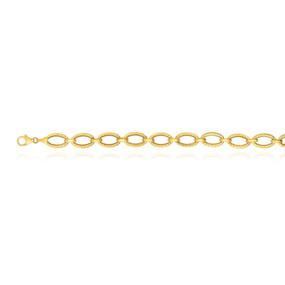 14K Gold Yellow White 8.6mm Twisted Oval Link Bracelet 7.25"