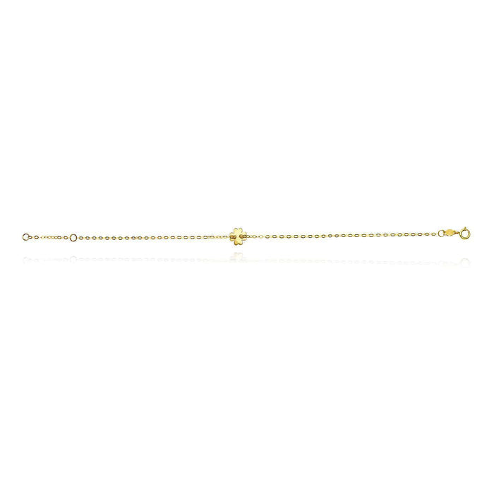 14K Yellow Gold Cable Four Leaf Clover Bracelet (Hollow) 6.25" - 7" Adjustable - WJD Exclusives