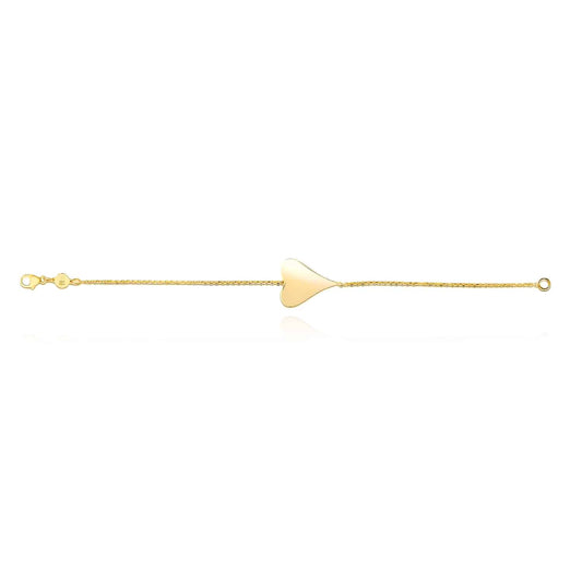 Engravable 14K Gold Yellow Personalized Elongated Heart Spiga Wheat Bracelet 7"