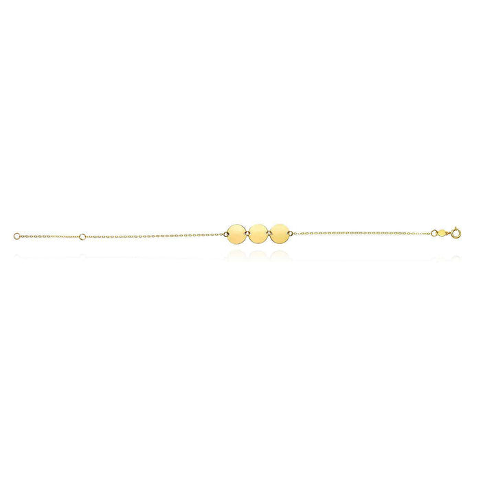 14K Gold Triple Circle Discs Bracelet (Hollow) 6.5" - 7" Adjustable - WJD Exclusives