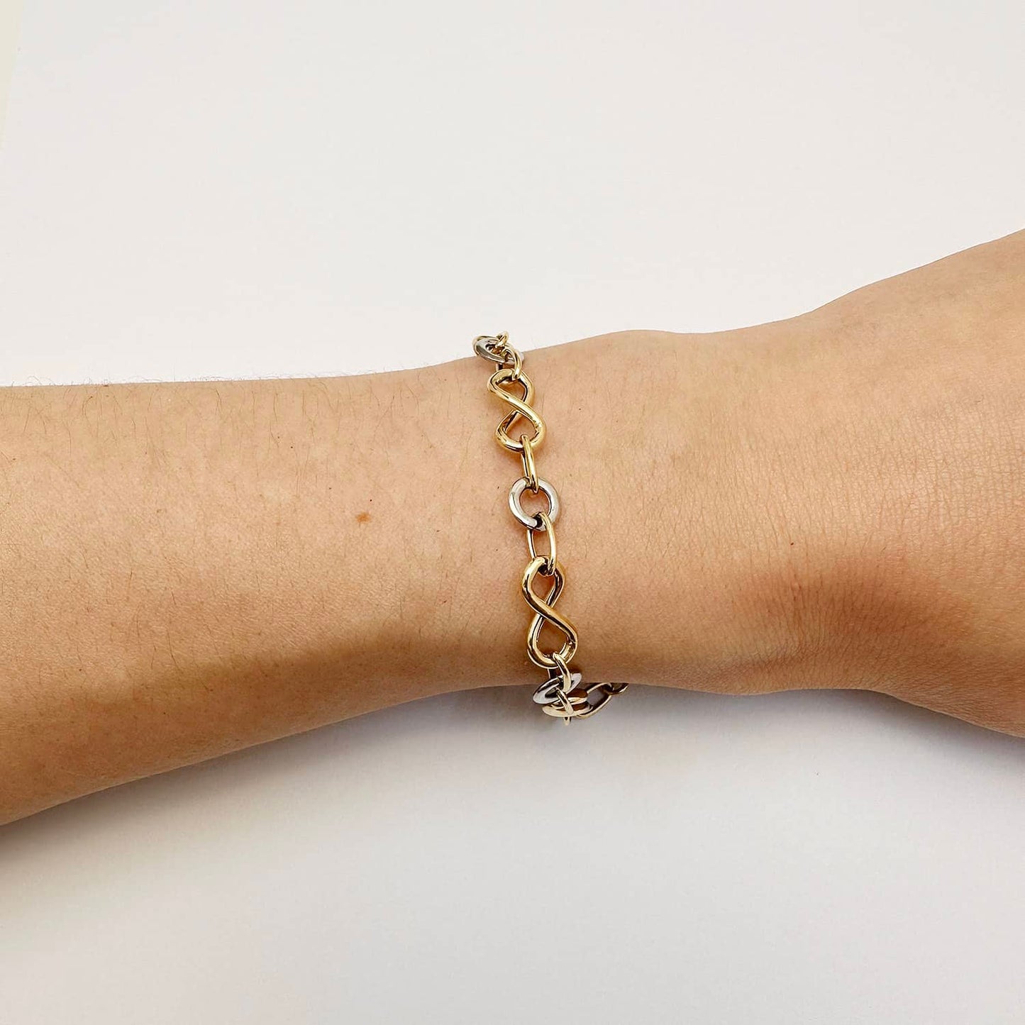 14K Gold Two-Tone Yellow White 6mm Infinity Bracelet 7.5"