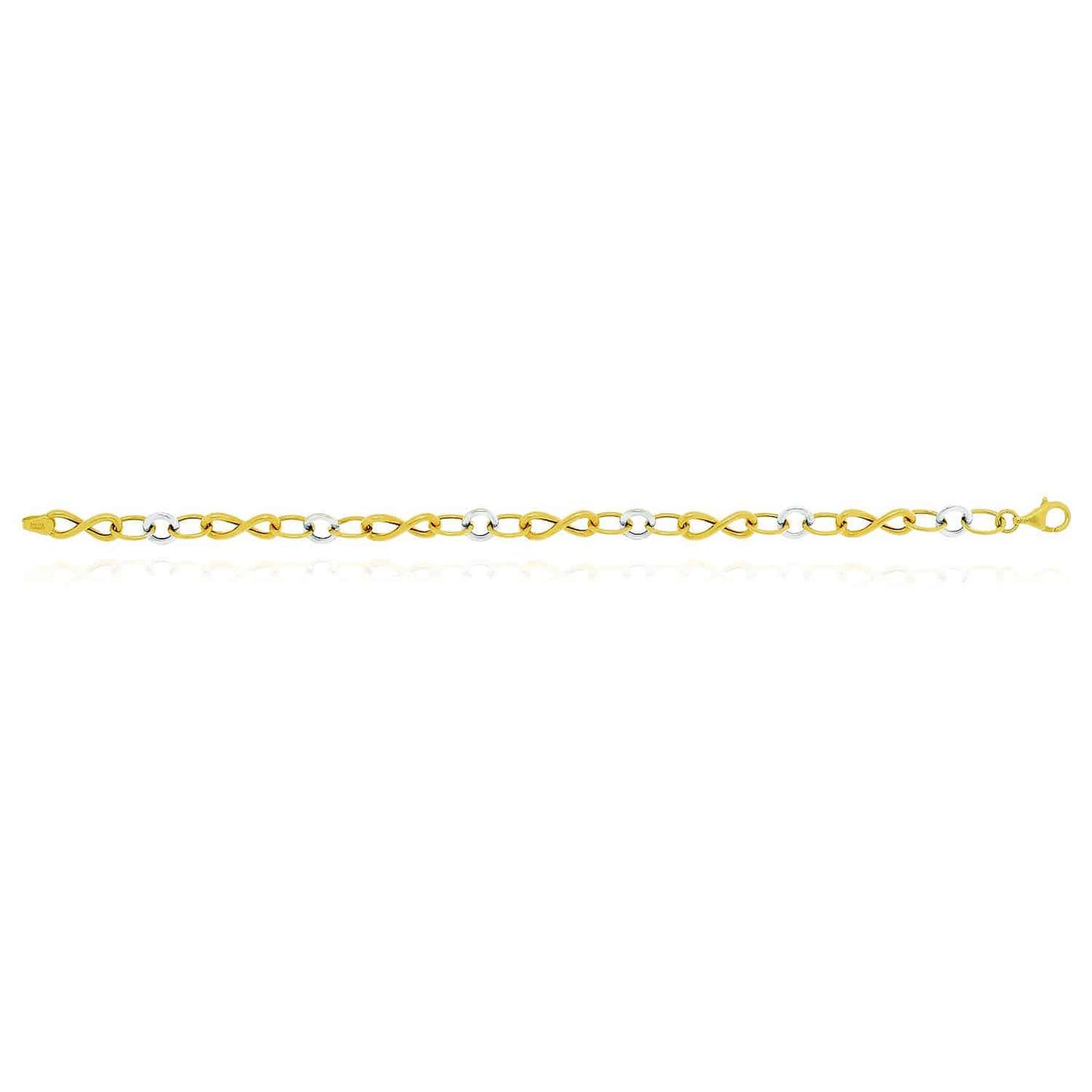 14K Gold Two-Tone Yellow White 6mm Infinity Bracelet 7.5"