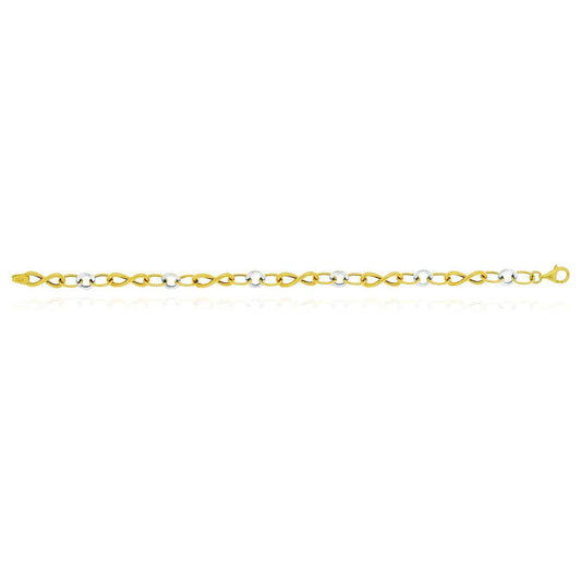 14K Gold Two-Tone Yellow White 6mm Infinity Bracelet 7.5"