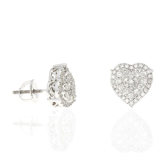 0.75Ct Real Diamond 14k White Gold Heart Stud Earrings 12x10mm