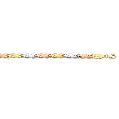 14K Tri - Color Yellow White Rose Gold Satin Finish X Stampato Bracelet (Hollow) 7.25" - WJD Exclusives