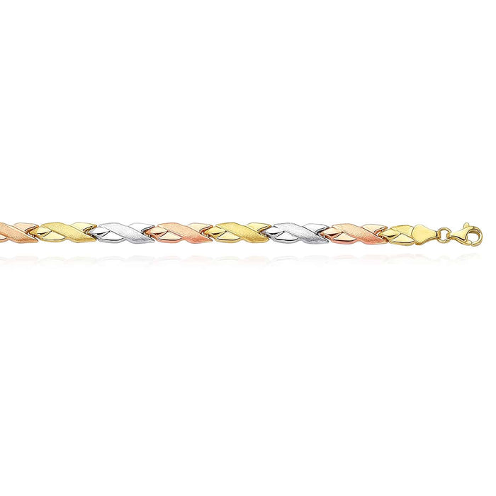 14K Tri - Color Yellow White Rose Gold Satin Finish X Stampato Bracelet (Hollow) 7.25" - WJD Exclusives