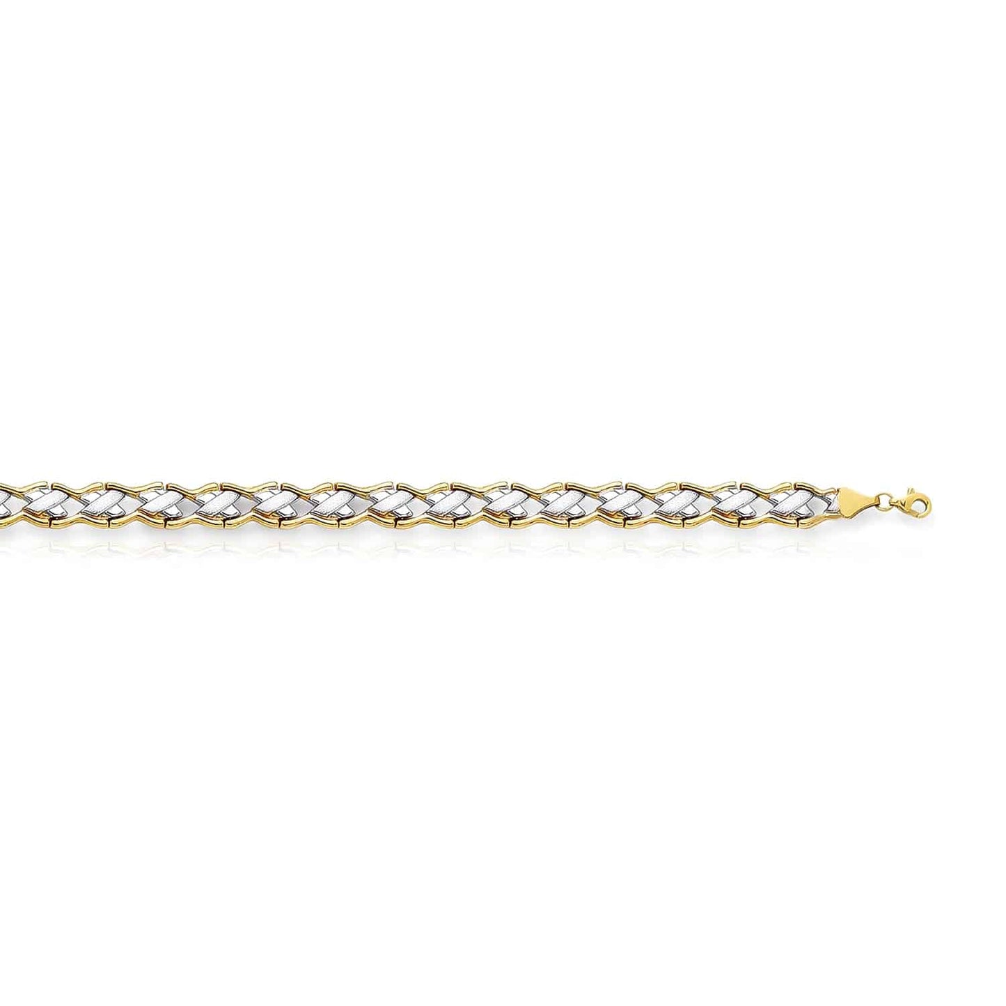 14K Gold Two-Tone Yellow White 6mm Satin Finish X Stampato Bracelet 7.25"