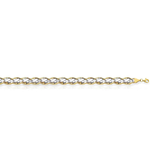 14K Gold Two-Tone Yellow White 6mm Satin Finish X Stampato Bracelet 7.25"
