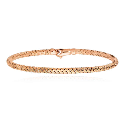 14K Yellow Gold White Rose 3.4mm Woven Bangle Bracelet 7.25"
