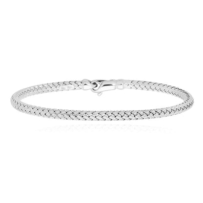 14K Yellow Gold White Rose 3.4mm Woven Bangle Bracelet 7.25"