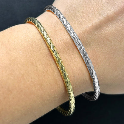 14K Yellow White Rose Gold 3.4mm Woven Bangle Bracelet (Hollow) 7.25"