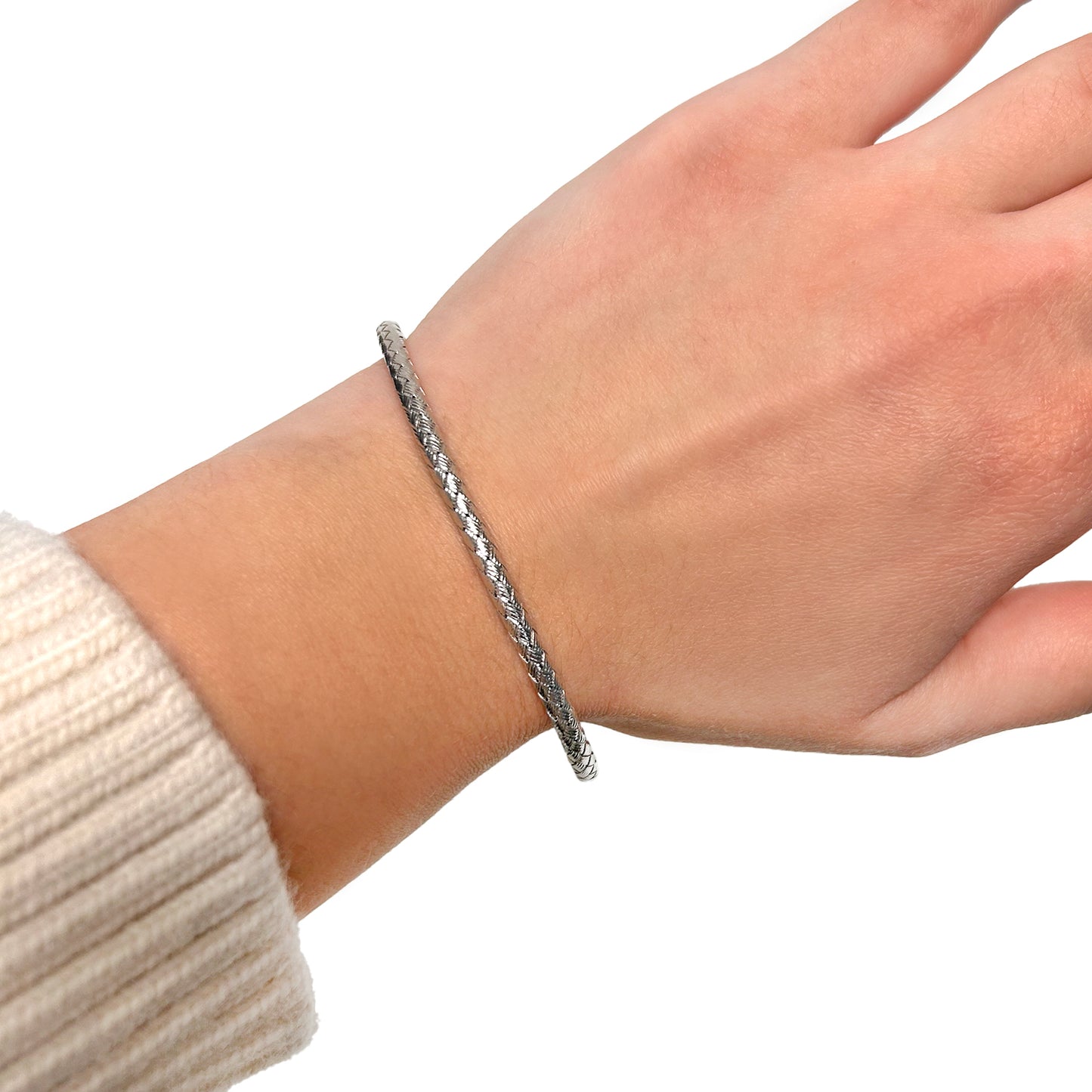 14K Yellow White Rose Gold 3.4mm Woven Bangle Bracelet (Hollow) 7.25"