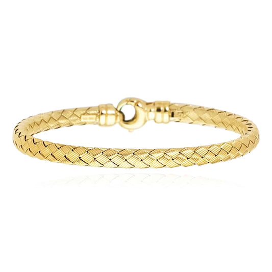 14K Gold Yellow 5mm Woven Bangle Bracelet 7.25"