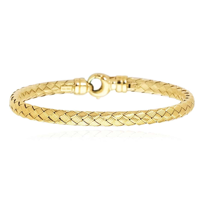 14K Yellow Gold 5mm Woven Bangle Bracelet (Hollow) 7.25" - WJD Exclusives