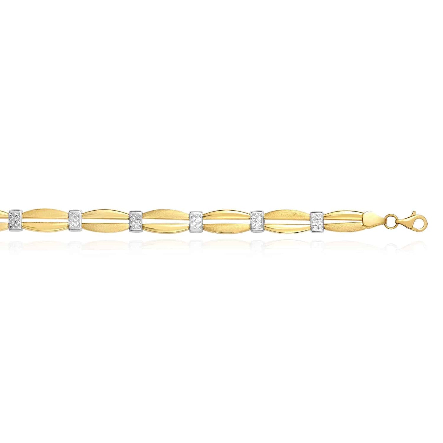 14K Gold Two-Tone Yellow White Diamond-Cut Station Stampato Bracelet 7.25"