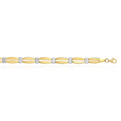 14K Two - Tone Yellow White Gold Diamond - Cut Station Stampato Bracelet (Hollow) 7.25" - WJD Exclusives