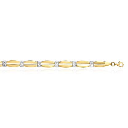 14K Gold Two-Tone Yellow White Diamond-Cut Station Stampato Bracelet 7.25"