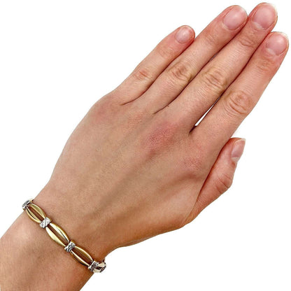 14K Gold Two-Tone Yellow White Diamond-Cut Station Stampato Bracelet 7.25"