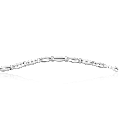 14K Gold White Diamond-Cut Station Stampato Bracelet 7.25"