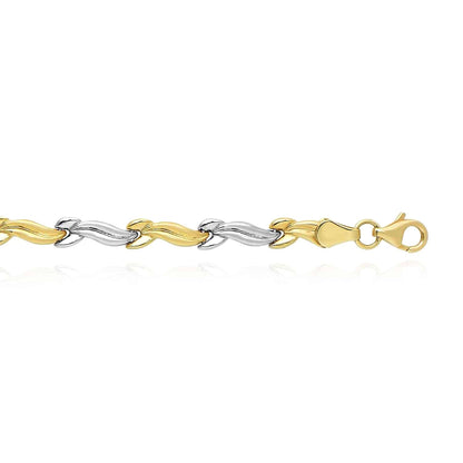 14K Gold Two-Tone Yellow White 4.5mm S-Link Stampato Bracelet 7.25"