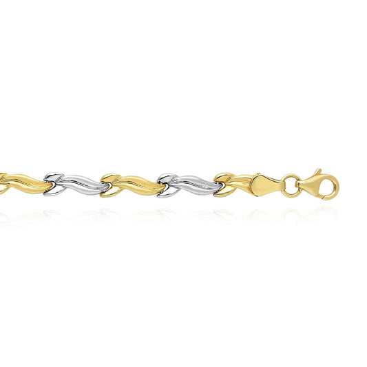 14K Gold Two-Tone Yellow White 4.5mm S-Link Stampato Bracelet 7.25"