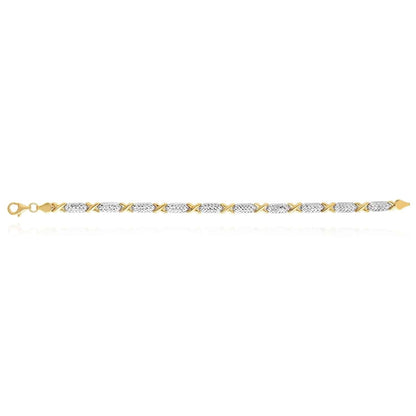 14K Gold Two-Tone Yellow White Diamond-Cut Stampato XO Bracelet 7.25"
