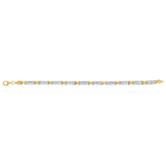 14K Gold Two-Tone Yellow White Diamond-Cut Stampato XO Bracelet 7.25"
