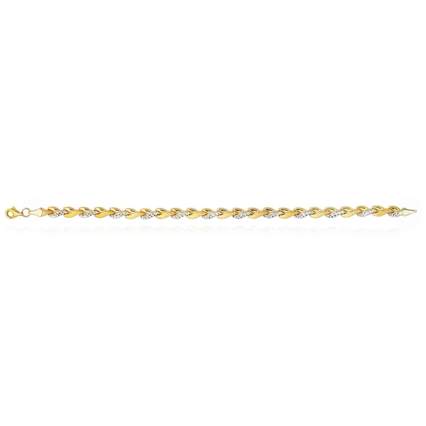 14K Gold Two-Tone Tellow White Diamond-Cut Stampato Bracelet 7.25"