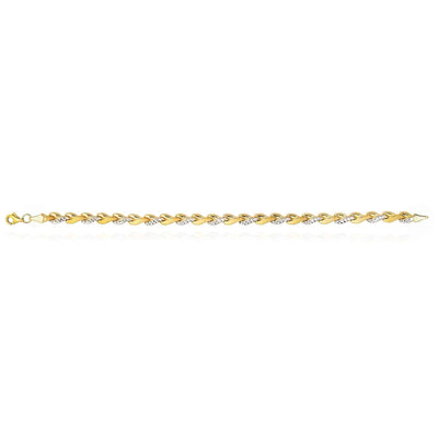 14K Two - Tone Yellow White Gold Diamond - Cut Stampato Bracelet (Hollow) 7.25" - WJD Exclusives