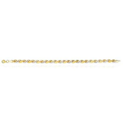14K Gold Two-Tone Tellow White Diamond-Cut Stampato Bracelet 7.25"