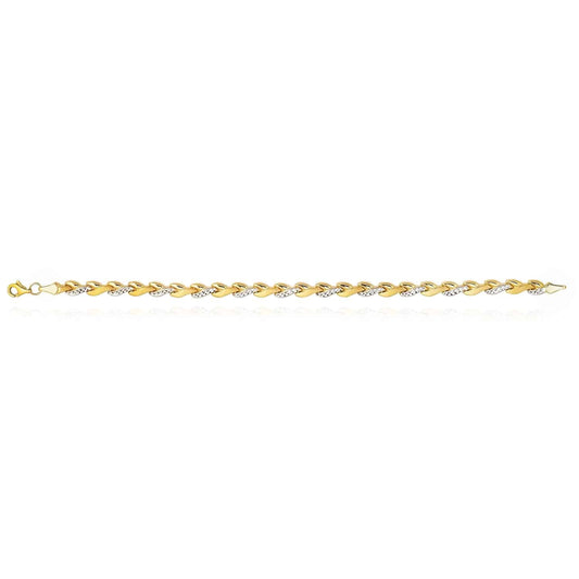14K Gold Two-Tone Tellow White Diamond-Cut Stampato Bracelet 7.25"