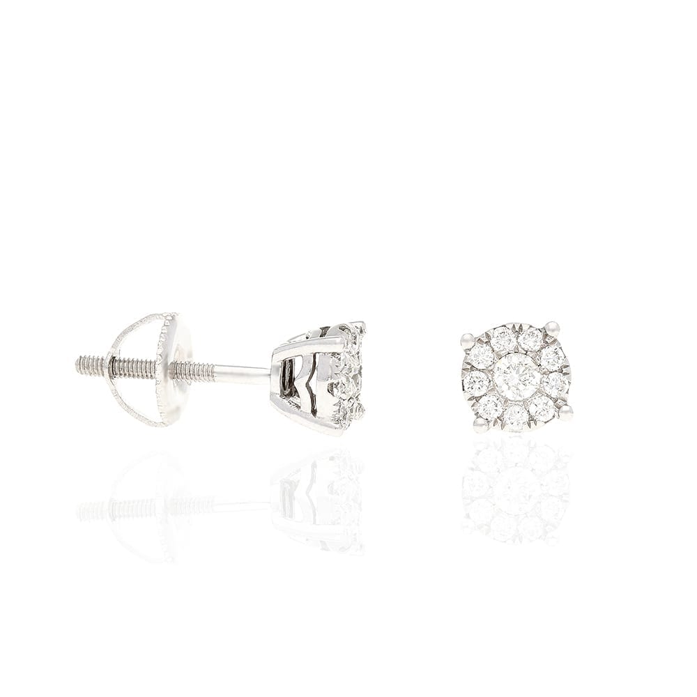 0.45Ct Real Diamond 14k White Gold Stud Round Earrings Screwback 6mm