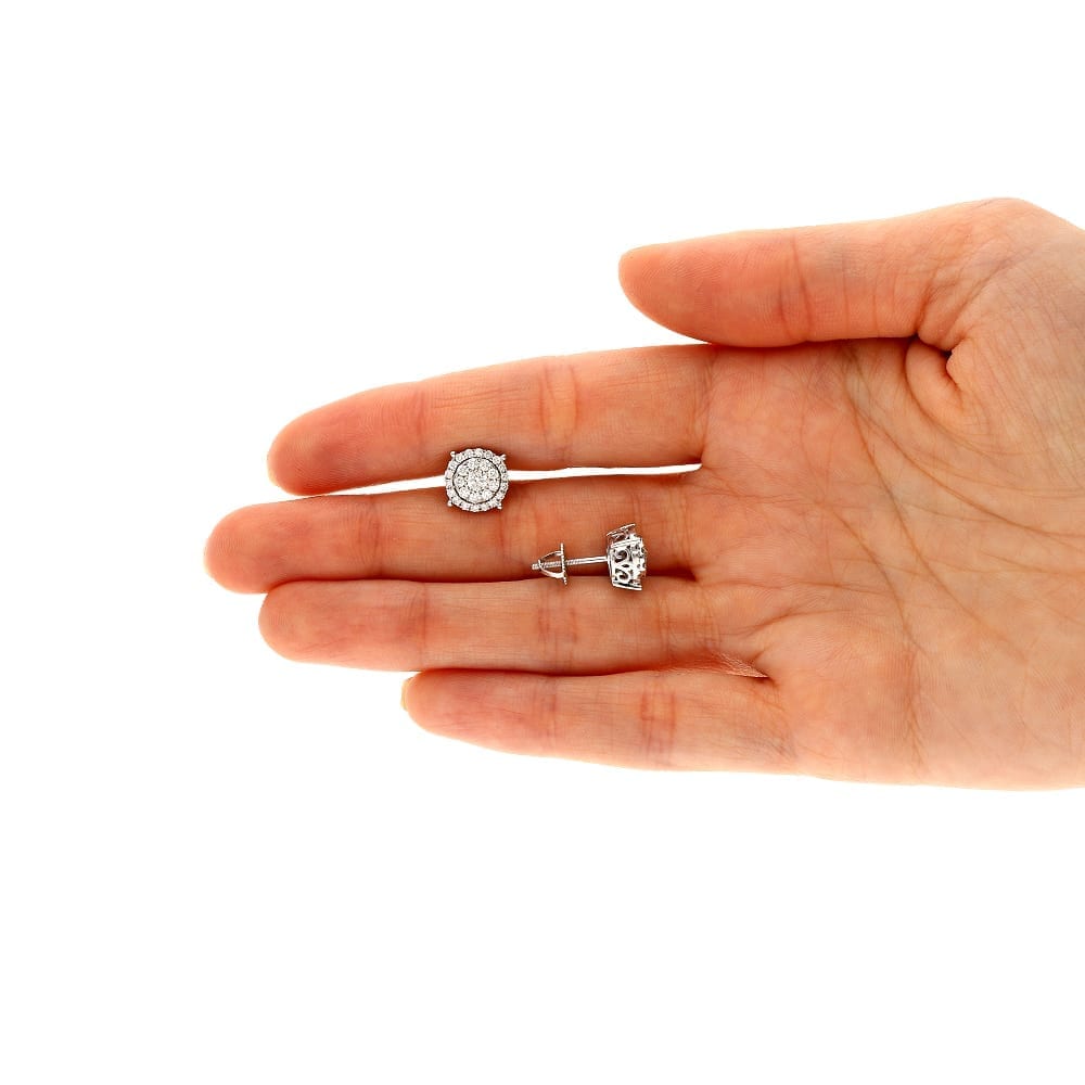 1.10Ct Real Diamond 14k White Gold Round Stud Earrings Screwback 10mm